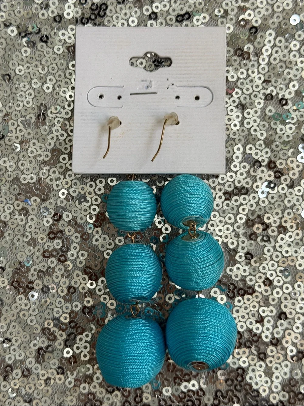 Turquoise Triple Bead Dangle Earrings - Unbranded